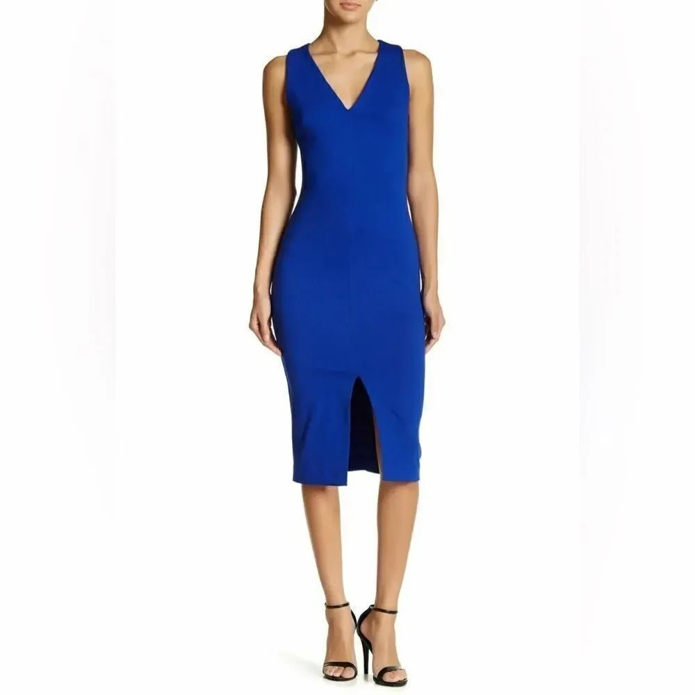 NWT Love...Ady Womens Cobalt Ponte V-Neck Bodycon Dress Size XS 0/2